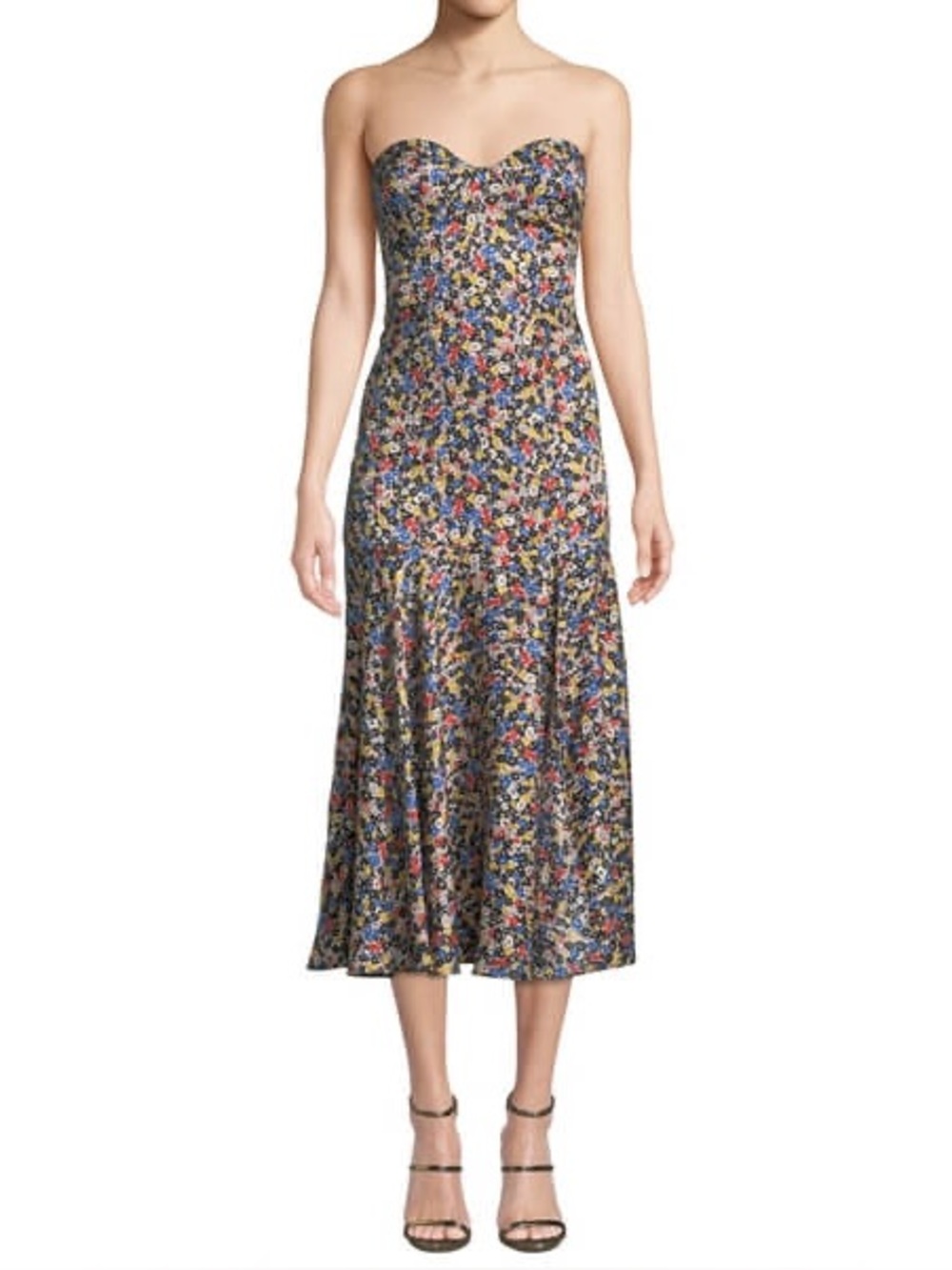 Veronica Beard Annika Floral Print Strapless Stretch Silk Dress